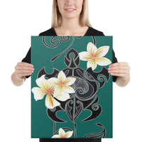 Turtle Poly Trinal Plumeria Turquoise Canvas 16x20 Canvas Turquoise - Polynesian Pride