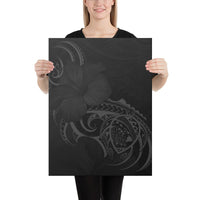 Hawaii Map Turtle Hibiscus Divise Polynesian Gray Canvas 18x24 Canvas Gray - Polynesian Pride