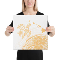 Hawaii Turtle Polynesian Map Plumeria White Background Canvas 16x16 Canvas White - Polynesian Pride