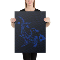Hawaiian Map Hammerhead Shark Polynesian Canvas Blue 18x24 Canvas Blue - Polynesian Pride