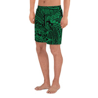 Polynesian Hawaiian Style Tribal Tattoo Green Men's Athletic Long Shorts - Polynesian Pride