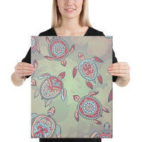 Turtle Colorful Hibiscus Backgorund Canvas 16x20 Canvas White - Polynesian Pride