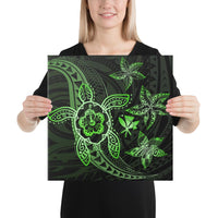 Kanaka Map Hibiscus Plumeria Turtle Art Green Polynesian Canvas 16x16 Canvas Green - Polynesian Pride