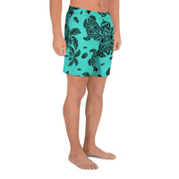 Polynesian Turtle Palm And Sea Pebbles Turquoise Men's Athletic Long Shorts - Polynesian Pride