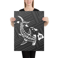 Hawaiian Map Hammerhead Shark Polynesian Canvas White 18x24 Canvas White - Polynesian Pride