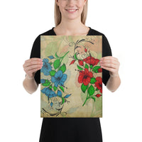 Hibibus Blue And Red Canvas 12x16 Canvas Blue - Polynesian Pride