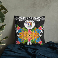 Niue Pillow - Coat Of Arms With Tropical Flowers - Polynesian Pride