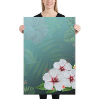 Hibiscus White Flower Gleeful Canvas 24x36 Canvas White - Polynesian Pride