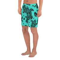 Polynesian Turtle Palm And Sea Pebbles Turquoise Men's Athletic Long Shorts - Polynesian Pride