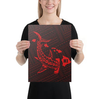 Hawaiian Map Hammerhead Shark Polynesian Canvas Red 12x16 Canvas Red - Polynesian Pride