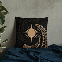 Marshall Islands Polynesian Basic Pillow - Gold Tribal Wave Pillow 22×22 Black - Polynesian Pride