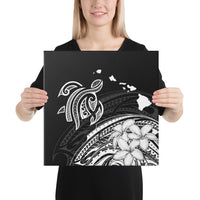 Hawaii Turtle Polynesian Map Plumeria White Canvas 16x16 Canvas White - Polynesian Pride