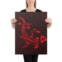 Hawaiian Map Hammerhead Shark Polynesian Canvas Red 18x24 Canvas Red - Polynesian Pride