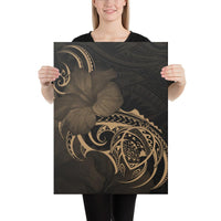 Hawaii Map Turtle Hibiscus Divise Polynesian Gold Canvas 18x24 Canvas Gold - Polynesian Pride