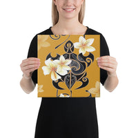 Turtle Poly Tribal Plumeria Yellow Canvas 12x12 Canvas Yellow - Polynesian Pride