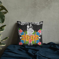New Caledonia Pillow - Coat Of Arms With Tropical Flowers 18×18 Black Pillow - Polynesian Pride