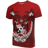 Tonga Polynesian T Shirt Tonga Coat of Arms Coconut Tree A02 Unisex Red - Polynesian Pride