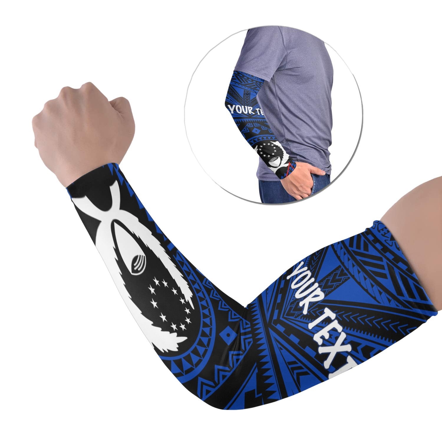 Cook Island Personalised Arm Sleeve - Seal With Polynesian Tattoo Style ( Blue) - Polynesian Pride