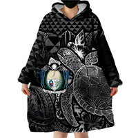 Nauru Flag Turtle Hibiscus Black Wearable Blanket Hoodie LT9 - Polynesian Pride
