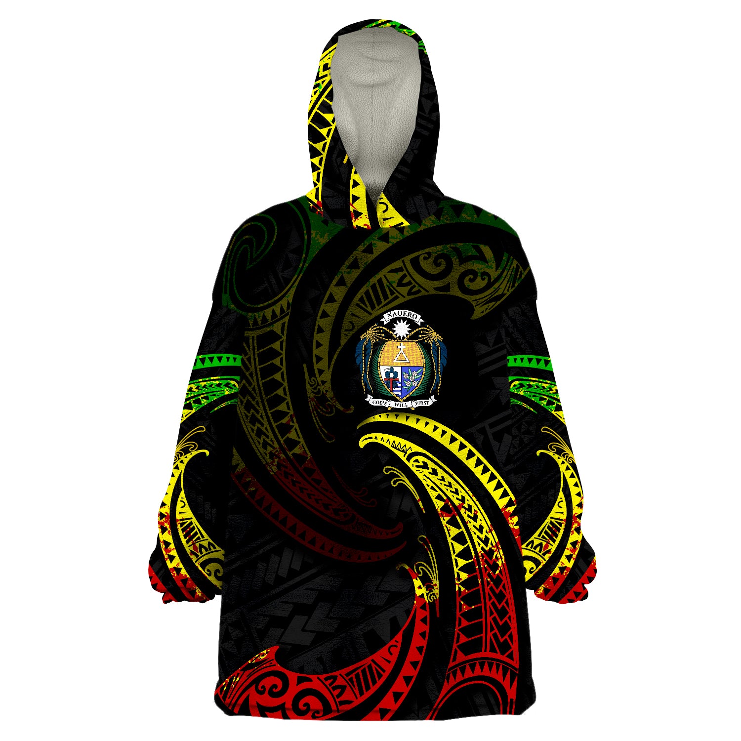 Nauru Reggae Tribal Wave Wearable Blanket Hoodie LT9 Unisex One Size - Polynesian Pride
