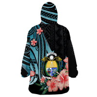 Nauru Turquoise Polynesian Hibiscus Pattern Style Wearable Blanket Hoodie LT9 - Polynesian Pride