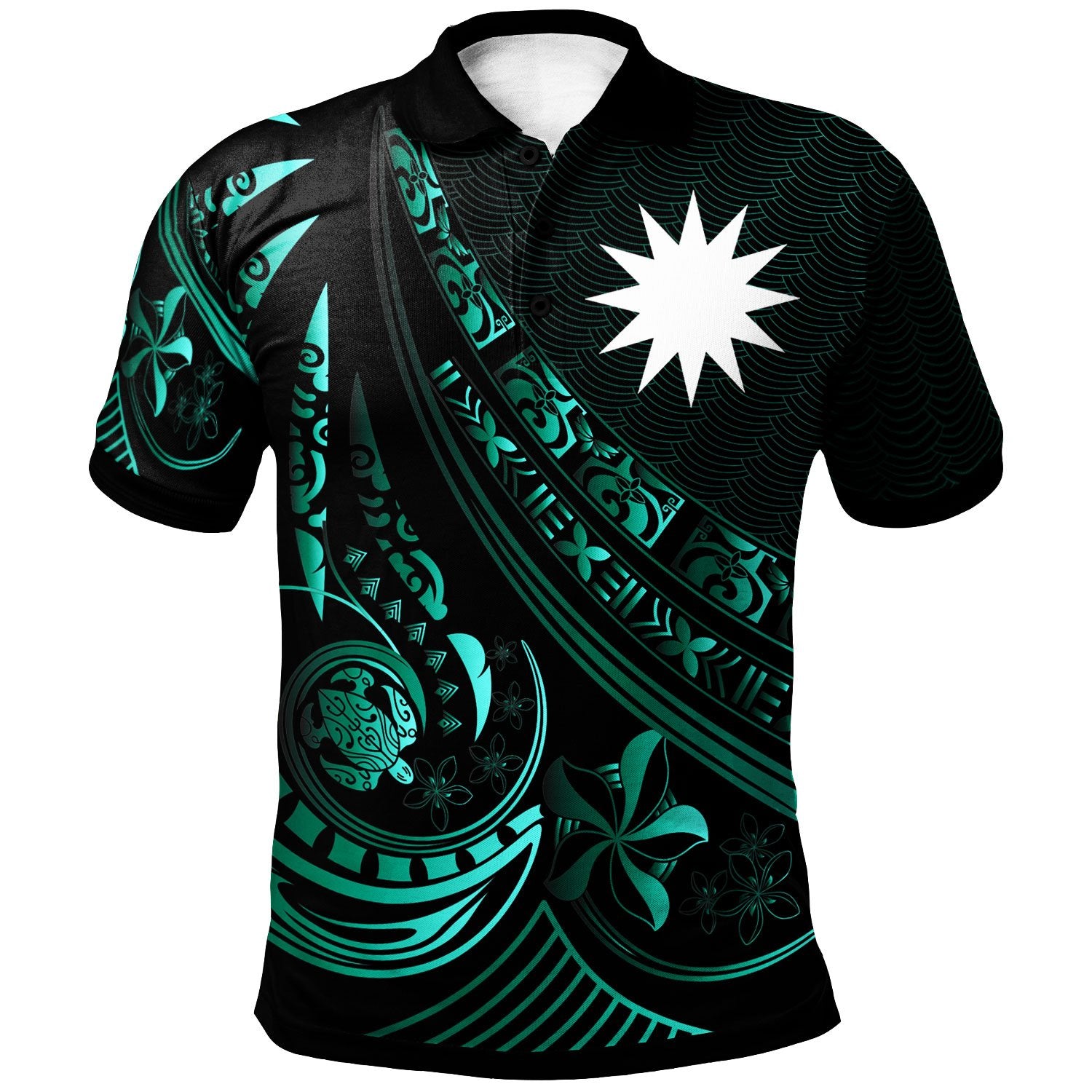 Nauru Polo Shirt The Flow Of The Ocean Green Green - Polynesian Pride