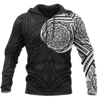 Hoodie Polynesian Flowers Tattoo Style Hoodie Unisex Black & White - Polynesian Pride