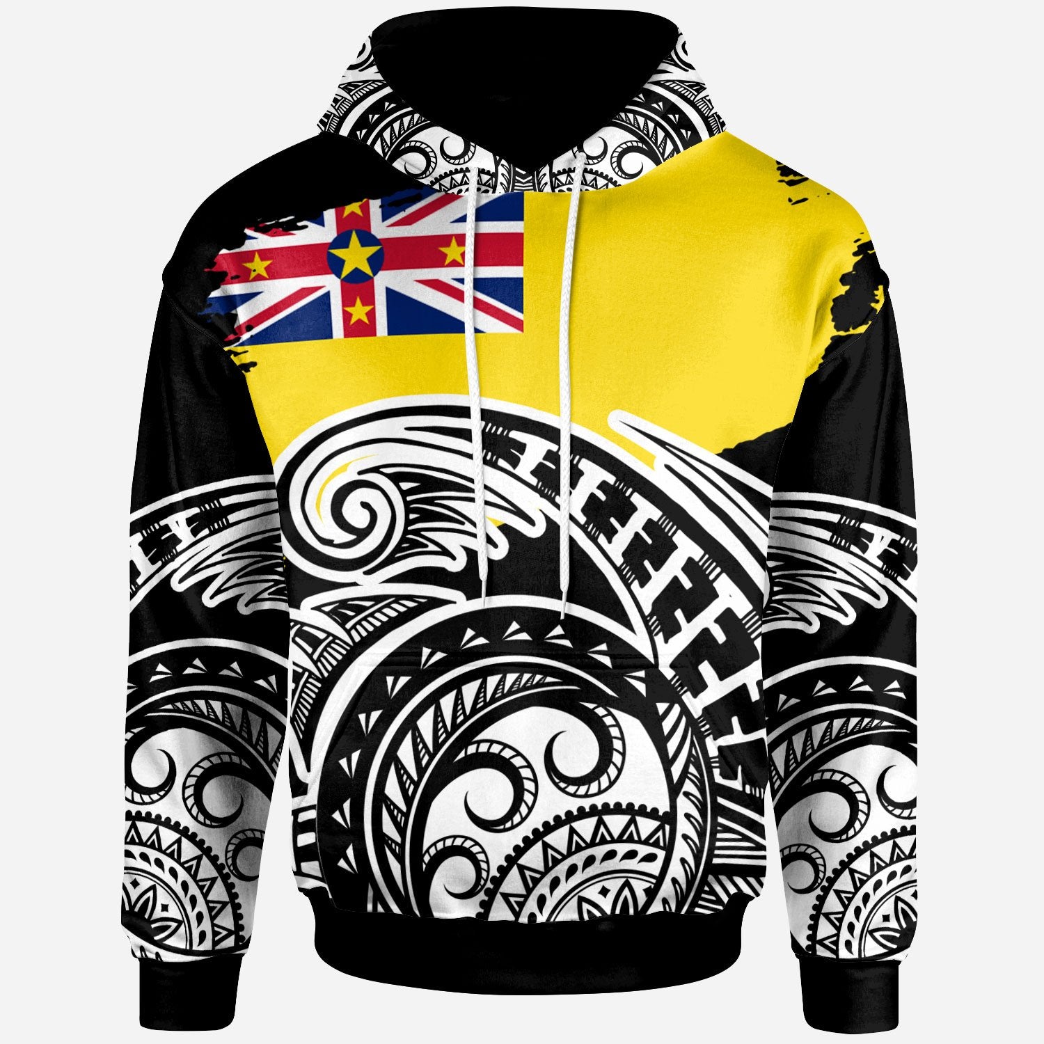 Niue Custom Hoodie Ethnic Style With Round Black White Pattern Unisex Black - Polynesian Pride