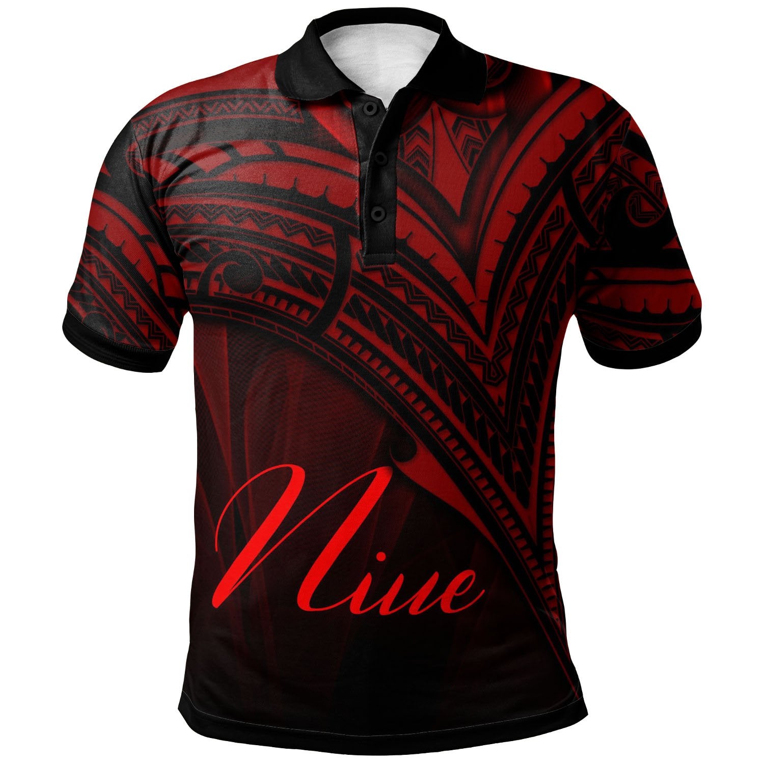 Niue Polo Shirt Red Color Cross Style Unisex Black - Polynesian Pride