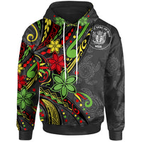 Niue Hoodie Tribal Flower With Special Turtles Unisex Black - Polynesian Pride