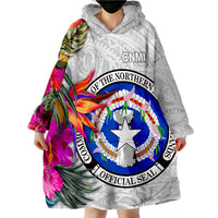 Northern Mariana Islands Hibiscus Polynesian White pattern Wearable Blanket Hoodie LT9 - Polynesian Pride