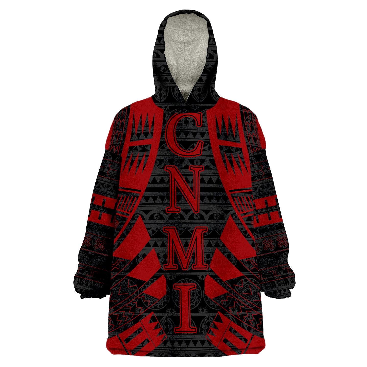 Northern Mariana Islands Red Tattoo Style Wearable Blanket Hoodie LT9 Unisex One Size - Polynesian Pride