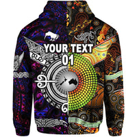 Custom New Zealand Australia Hoodie Maori and Aboriginal Together Purple, Custom Text and Number LT8 - Polynesian Pride