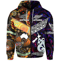 Custom New Zealand Australia Zip Hoodie for Kid Maori and Aboriginal Together Purple, Custom Text and Number LT8 - Polynesian Pride