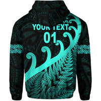 Custom New Zealand Rugby Maori Zip Hoodie Silver Fern Koru Vibes Turquoise LT8 - Polynesian Pride