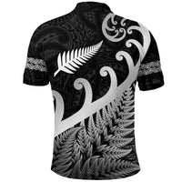 New Zealand Rugby Maori Polo Shirt - Silver Fern Koru Vibes Black LT8 - Polynesian Pride