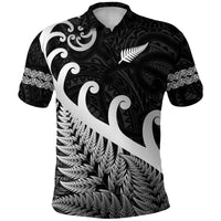 New Zealand Rugby Maori Polo Shirt - Silver Fern Koru Vibes Black LT8 Black - Polynesian Pride