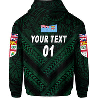 Custom Fiji Ovalau Rugby Zip Hoodie Dark Green Style, Custom Text and Number LT8 - Polynesian Pride