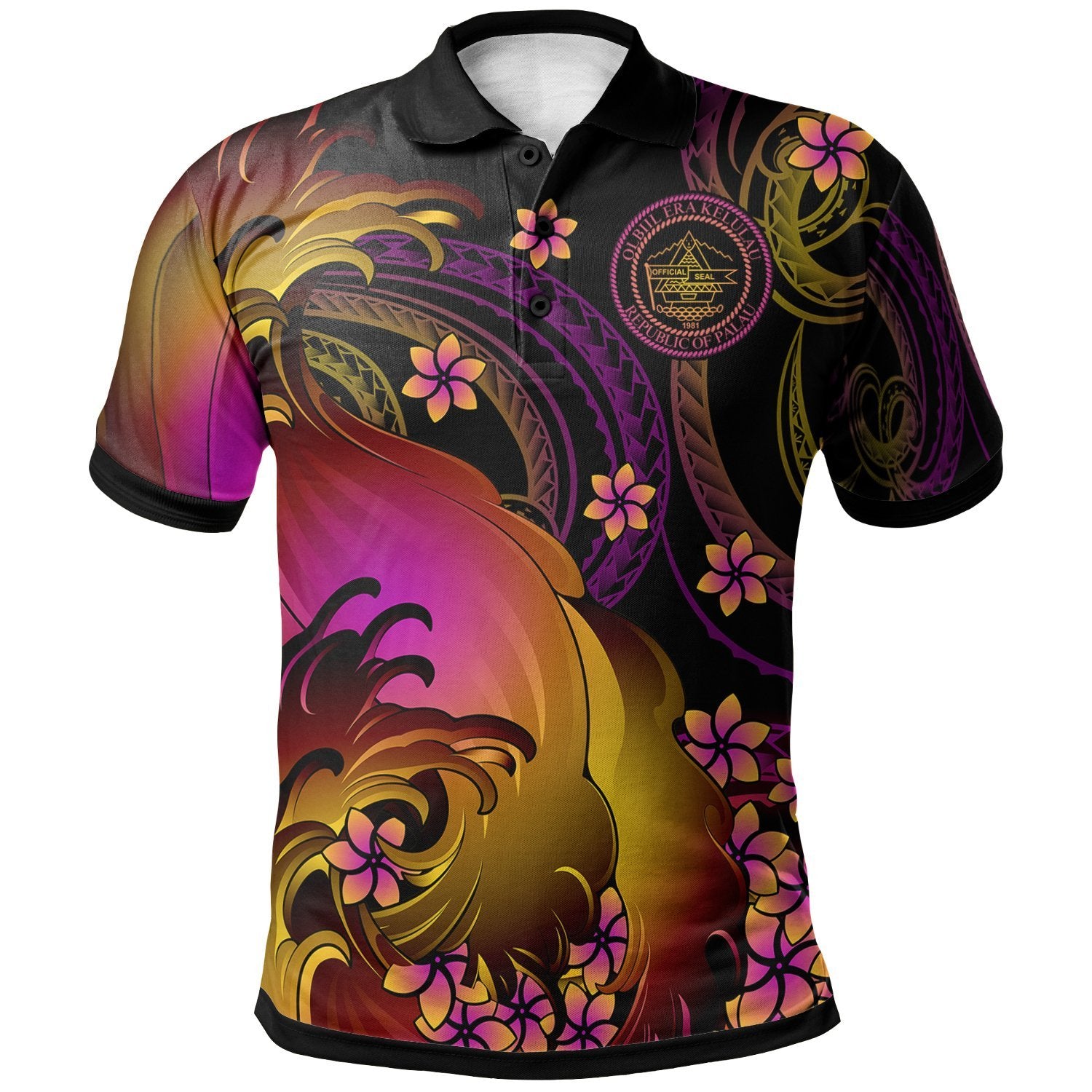 Palau Polo Shirt Palau in wave Unisex Black - Polynesian Pride