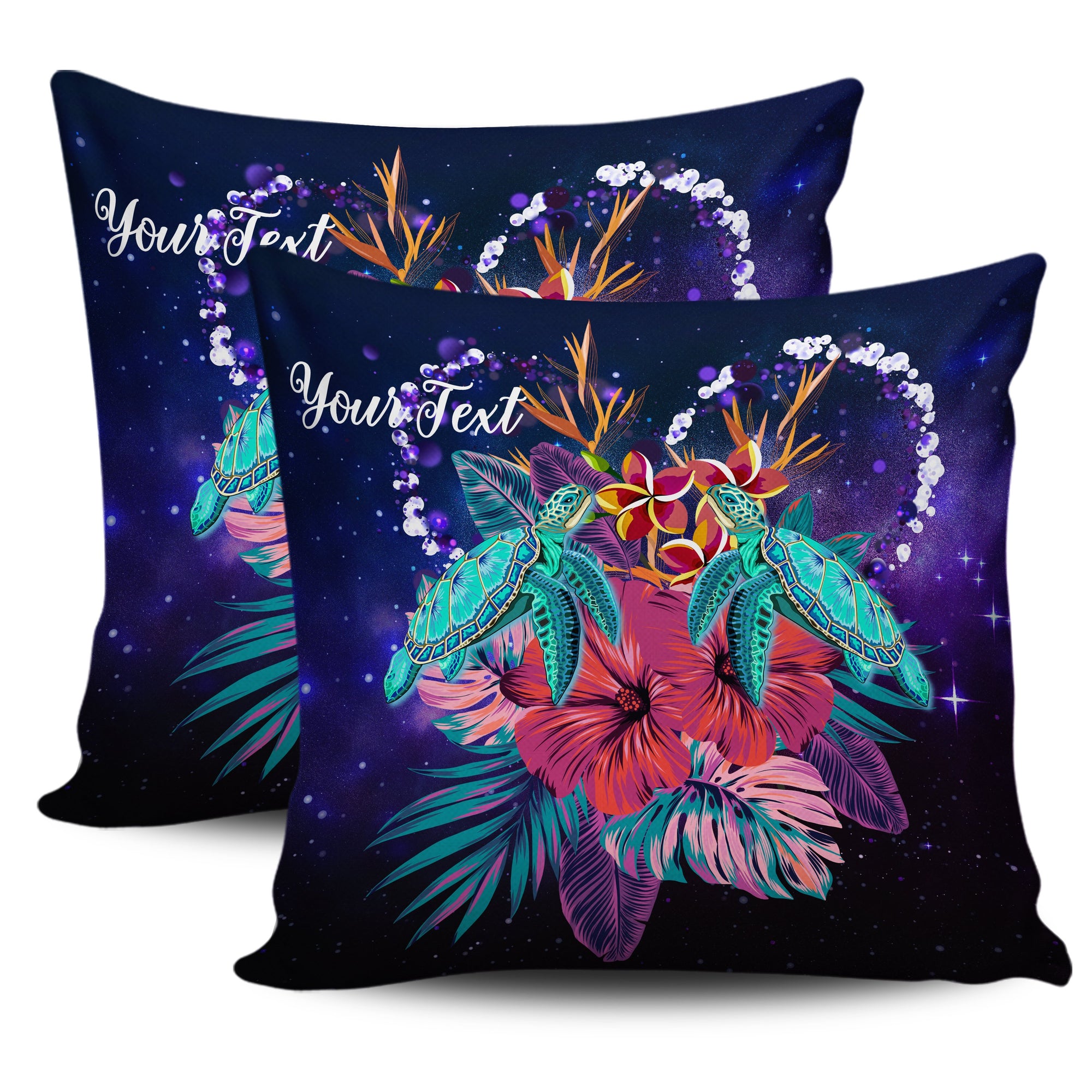 (Personalized) Hawaii Couple Turtle Hibiscus Tropical Pillow Covers - Huxley Style - AH One Size Purple - Polynesian Pride