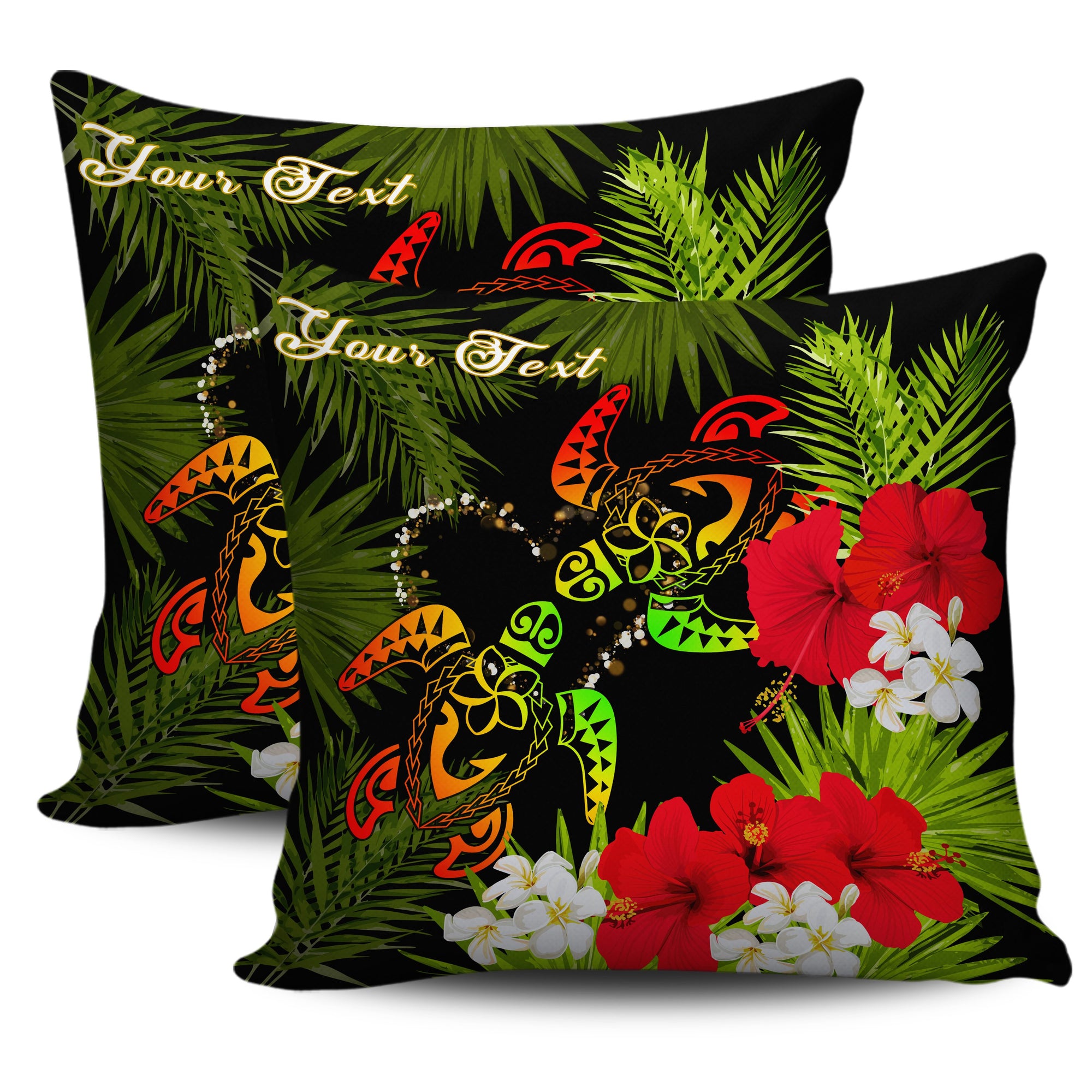 (Personalized) Hawaii Couple Turtle Hibiscus Tropical Valentine Pillow Covers - Levi Style - AH One Size Black - Polynesian Pride