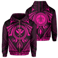 Polynesian Kakau Kanaka Turtle Map Hawaii Zip Hoodie Circle Style Pink Unisex Pink - Polynesian Pride