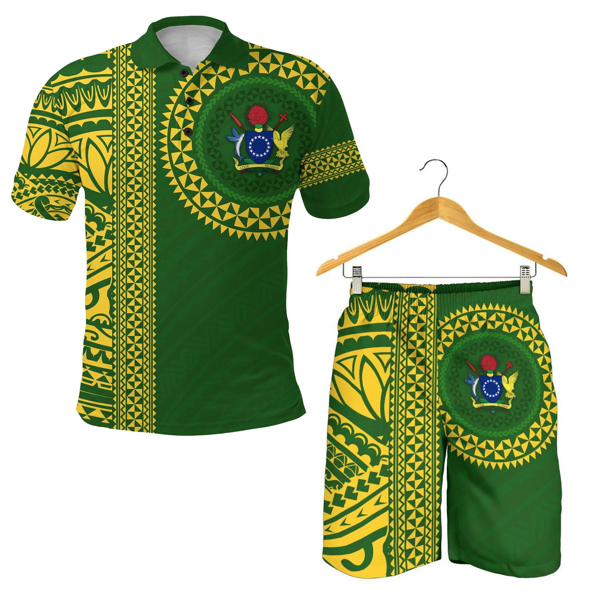 Combo Polo Shirt and Men Short Cook Islands Rugby Notable Green - Polynesian Pride
