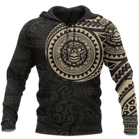 Hoodie Polynesian Smiling Tiki Face Tattoo Style Unisex Black-Gold - Polynesian Pride