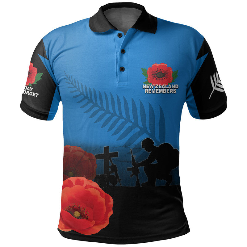 Custom ANZAC Day New Zealand Remembers Polo Shirt LT6 Blue - Polynesian Pride