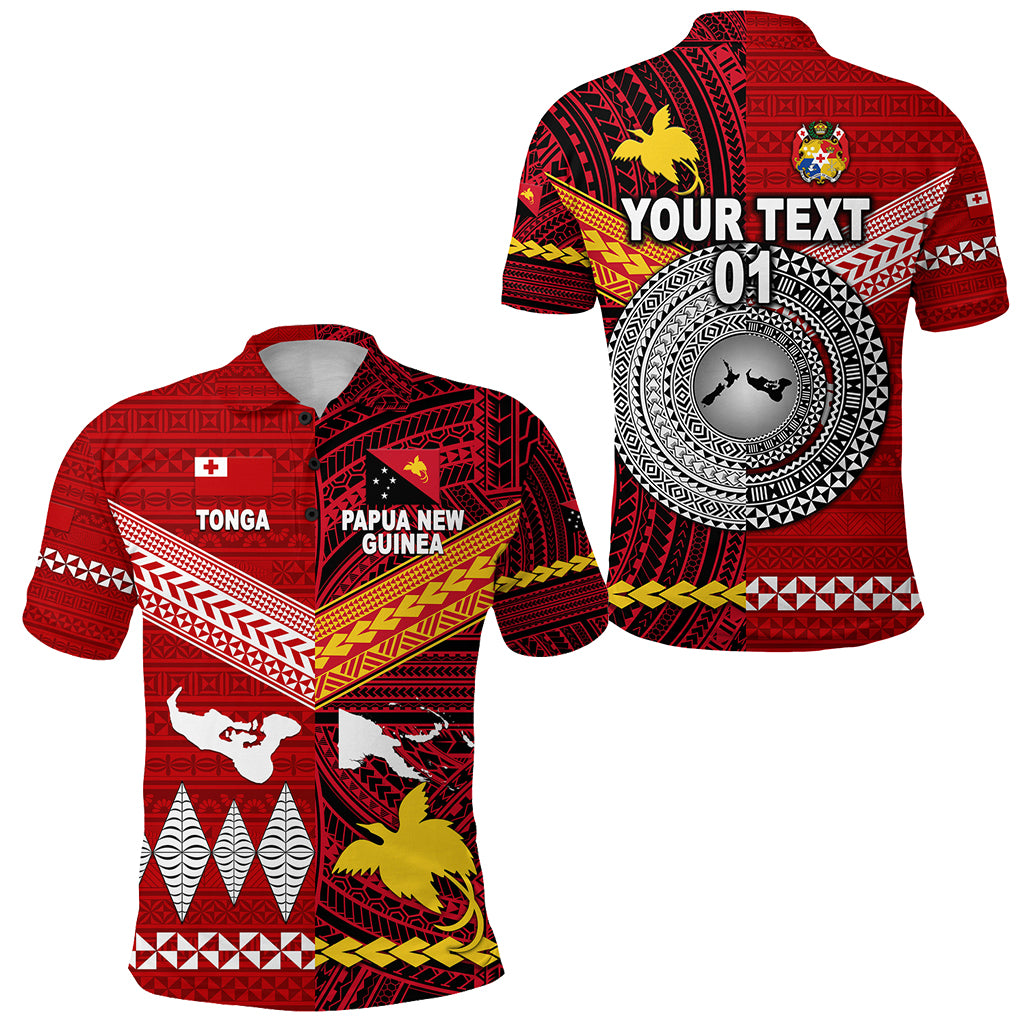 Custom Papua New Guinea Tonga Polo Shirt Polynesian Together Bright Red, Custom Text and Number LT8 Red - Polynesian Pride