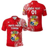 Custom Tonga Coat Of Arms Polo Shirt Simple Vibes Bright Red, Custom Text and Number LT8 Unisex Red - Polynesian Pride