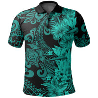 Hawaii Flowers Mix Tribal Pattern Polo Shirt LT6 Adult Turquoise - Polynesian Pride