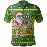 Cook Islands Christmas Polo Shirt Cool Santa Claus LT6 Green - Polynesian Pride