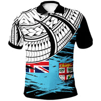 Fiji Polo Shirt Claws Pattern With Flag Unisex Black - Polynesian Pride